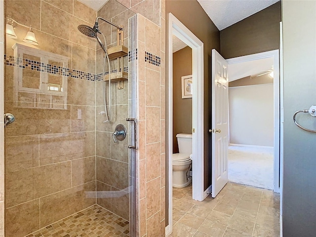 full bathroom with a shower stall and toilet