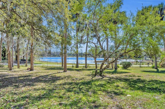 view of yard with a water view