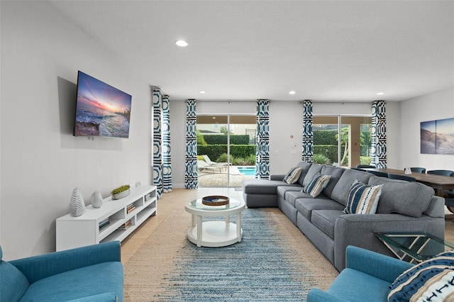 living area with recessed lighting