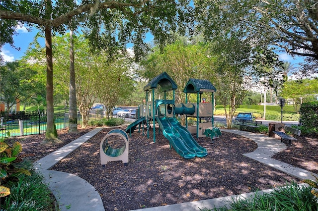 community jungle gym with fence