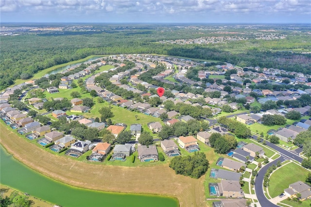 aerial view with a water view and a residential view