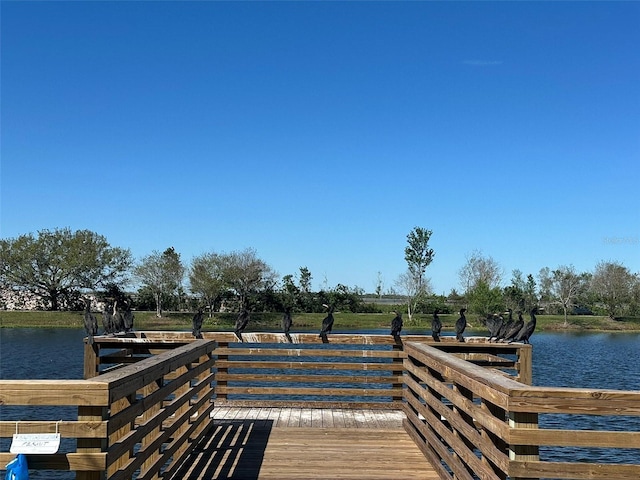 view of dock with a water view