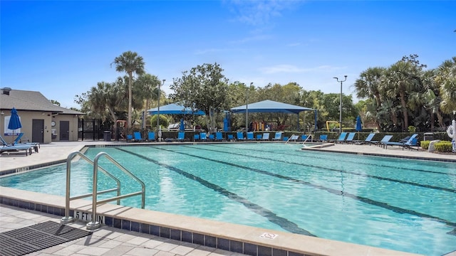 pool featuring a patio area and fence