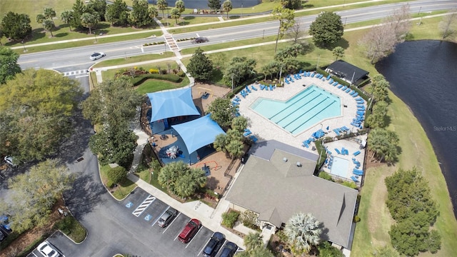 drone / aerial view featuring a water view