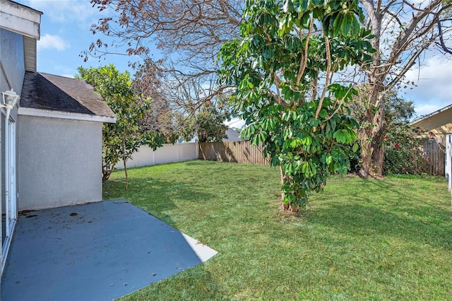 view of yard with a patio area and a fenced backyard