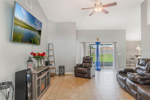 2851 Stonewood Cir, Lakeland, FL 33810 - living room featuring ceiling fan, visible vents, and baseboards