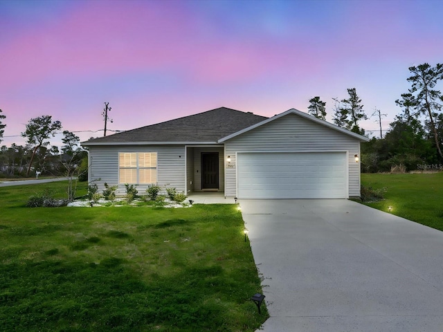 2925 SW 172nd Lane Rd, Ocala, FL 34473 - ranch-style home with a garage, driveway, a shingled roof, and a front lawn