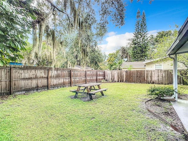 view of yard with a fenced backyard