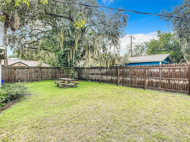 view of yard with a fenced backyard