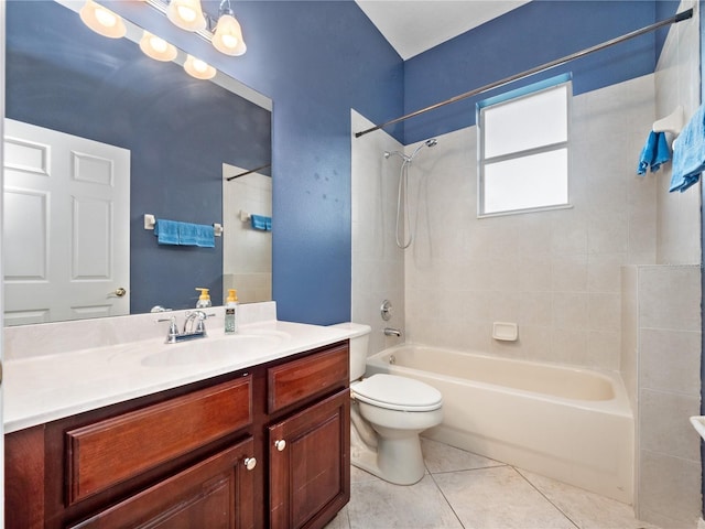 full bathroom featuring tile patterned flooring, toilet, vanity, and shower / bath combination