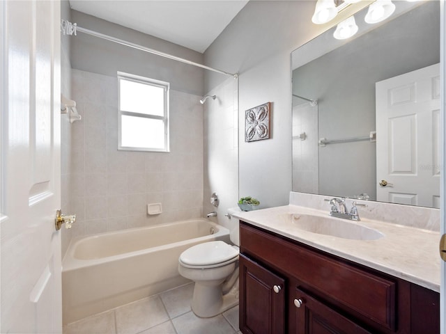 bathroom with tile patterned floors, vanity, toilet, and bathing tub / shower combination