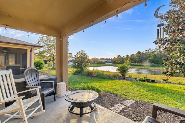 view of patio / terrace featuring a water view