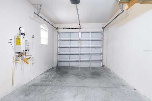 garage featuring tankless water heater