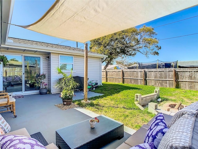 exterior space with fence, an outdoor living space, and a patio