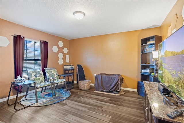 interior space featuring a textured ceiling, baseboards, and wood finished floors