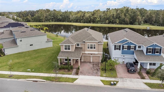 bird's eye view featuring a water view