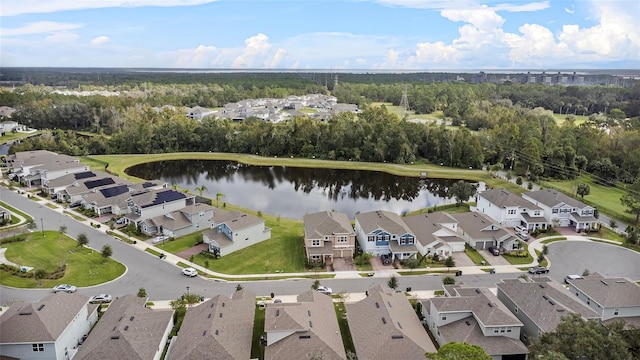 bird's eye view with a residential view and a water view