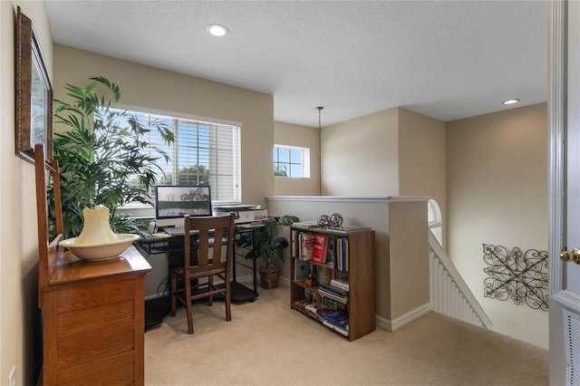 office space with recessed lighting and carpet floors