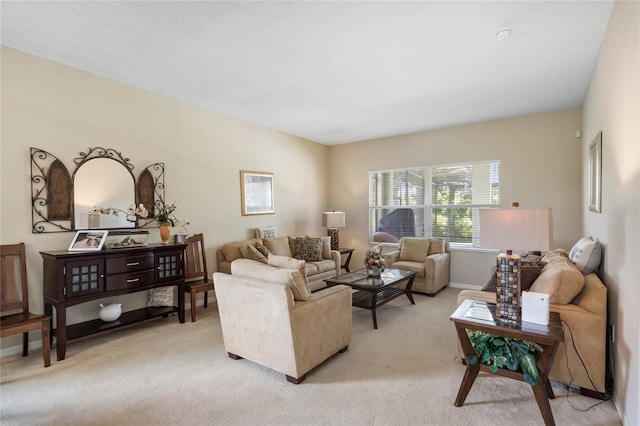 living room featuring light colored carpet