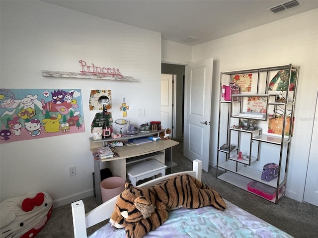 carpeted bedroom with visible vents