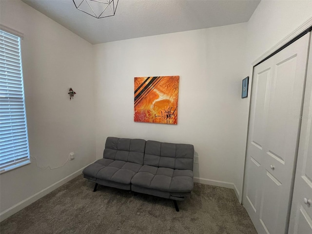 sitting room with carpet flooring and baseboards