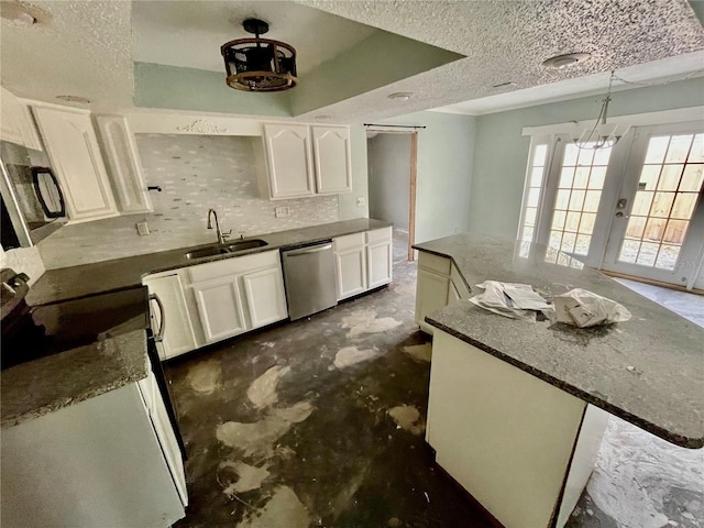 kitchen featuring a sink, white cabinets, dishwasher, and range with electric stovetop
