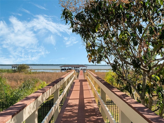 view of dock featuring a water view