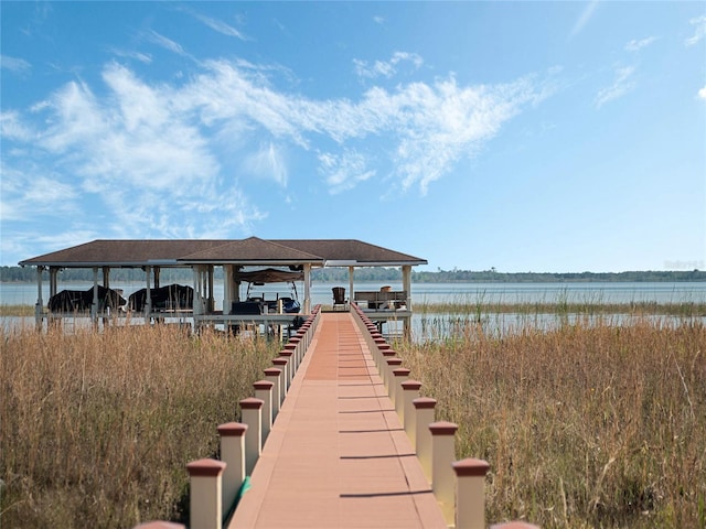 view of dock featuring a water view