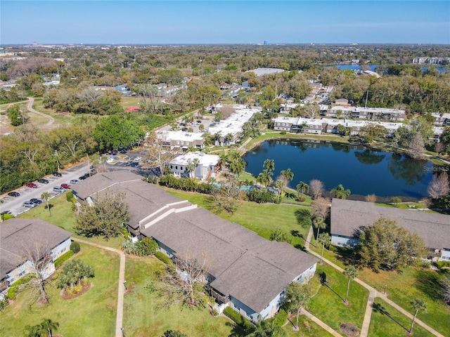 aerial view with a water view