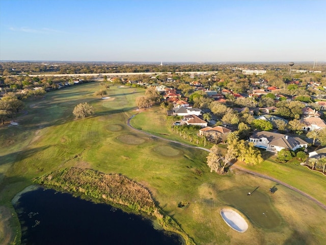 bird's eye view with golf course view and a water view