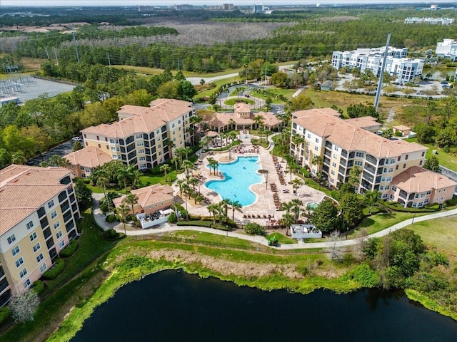 bird's eye view featuring a water view