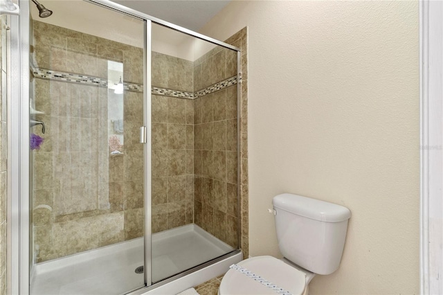 full bathroom featuring toilet and a stall shower