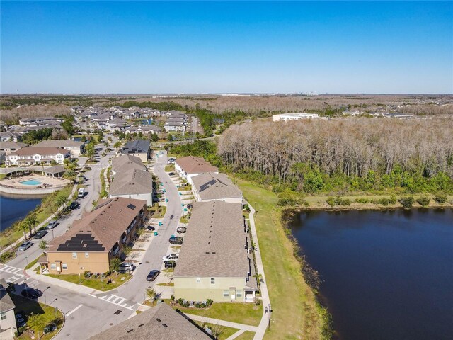 aerial view featuring a water view and a residential view