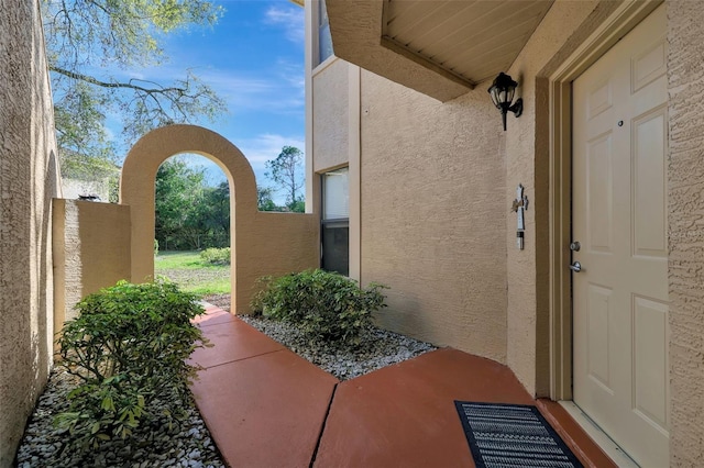 exterior space featuring stucco siding