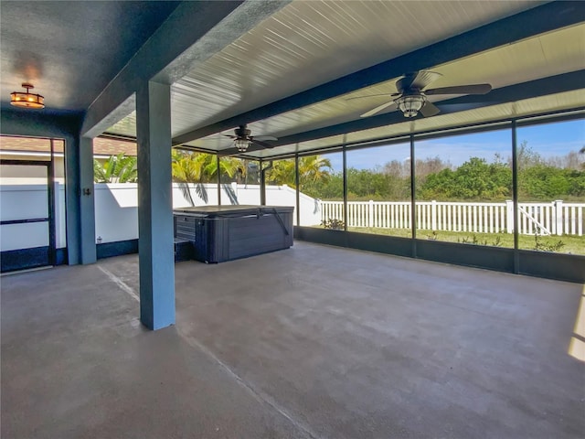 exterior space with a ceiling fan