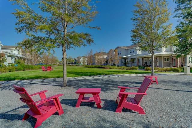 view of property's community featuring a lawn and a residential view