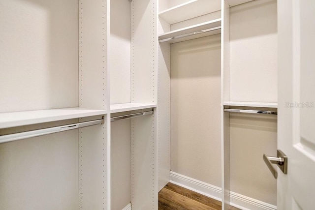 walk in closet featuring wood finished floors