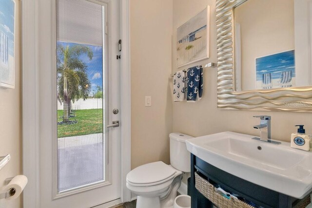 half bathroom featuring toilet and vanity