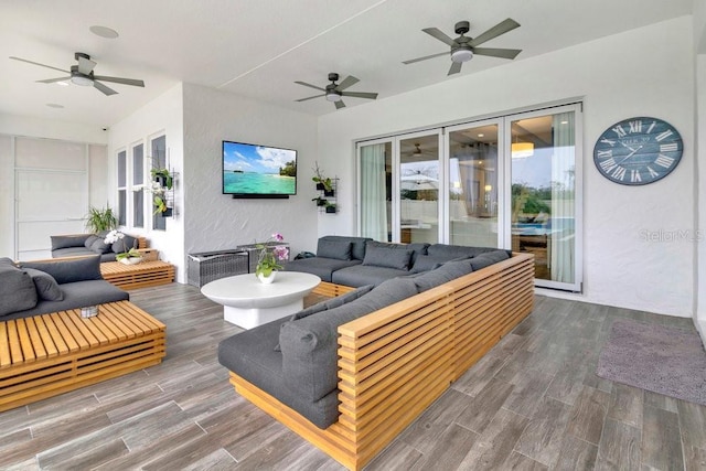 living area featuring wood finished floors