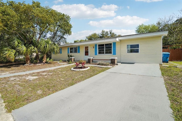 single story home featuring fence