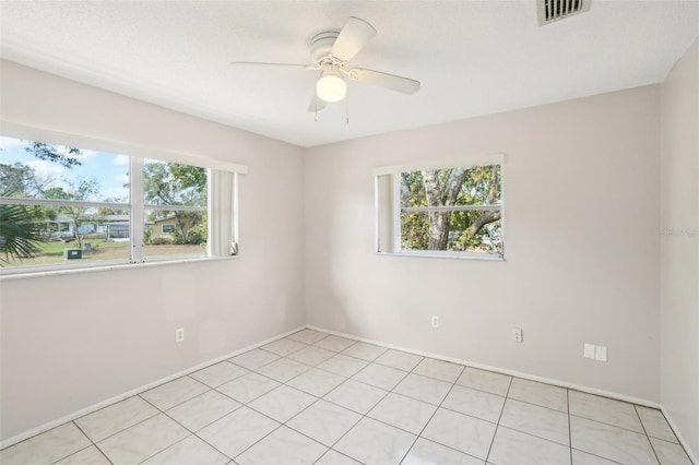 unfurnished room with visible vents and a ceiling fan