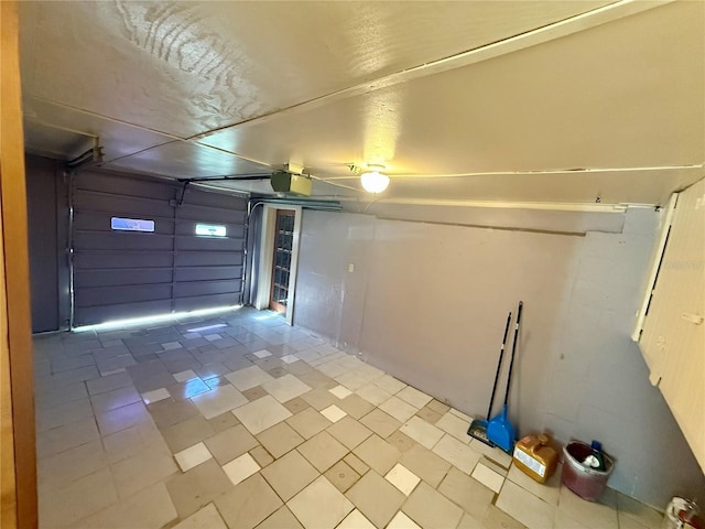garage with a garage door opener