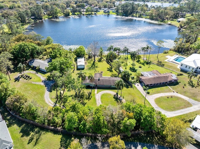 bird's eye view featuring a water view