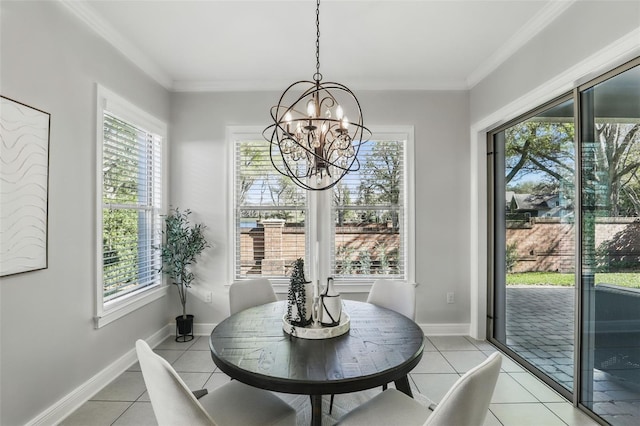 1377 Tappie Toorie Cir, Lake Mary, FL 32746 - dining space with light tile patterned flooring, a chandelier, ornamental molding, and baseboards