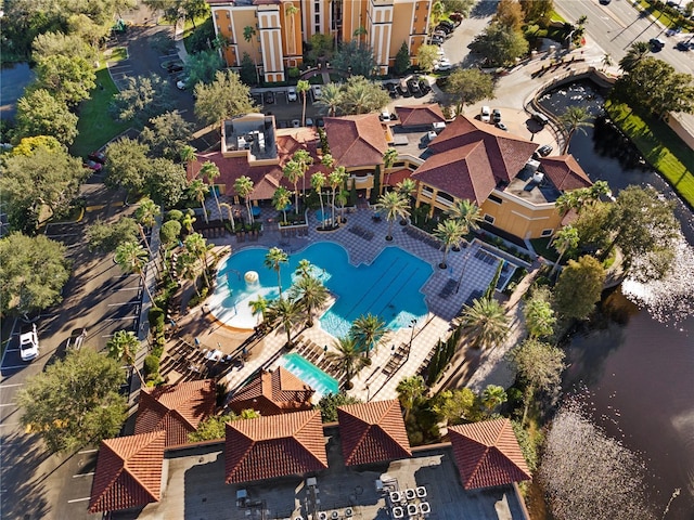 birds eye view of property with a residential view