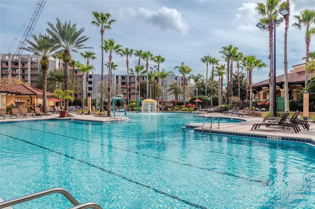 community pool with a patio