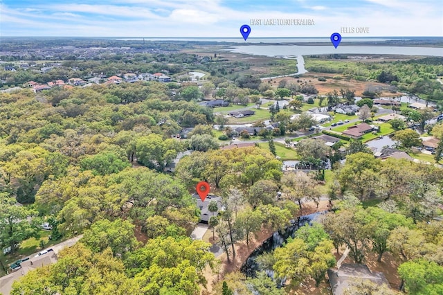 bird's eye view featuring a residential view and a water view