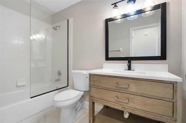 bathroom featuring toilet, washtub / shower combination, and vanity