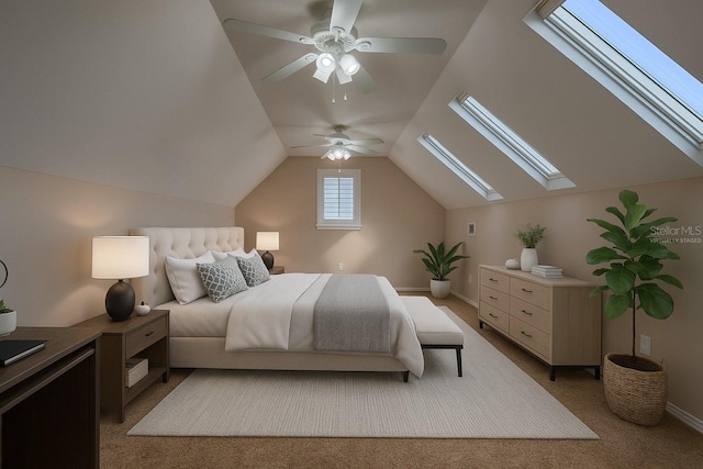 31707 Orange St, Sorrento, FL 32776 - bedroom featuring baseboards, light carpet, and vaulted ceiling with skylight