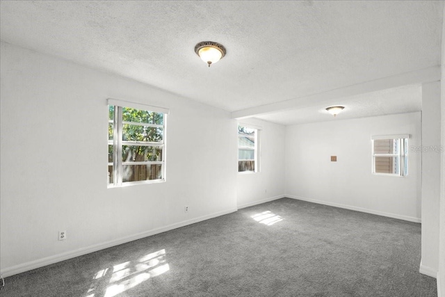 carpeted empty room featuring plenty of natural light, baseboards, and a textured ceiling